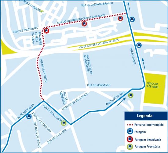 LINE 704 - CHANGE OF ROUTE - WORKS - RUA SILVA PORTO - PORTO