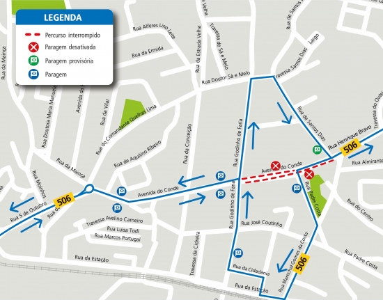 LINHA 506 - ALTERAÇÃO  DE PERCURSO – OBRAS – AV. DO CONDE – SÃO MAMEDE DE INFESTA – MATOSINHOS