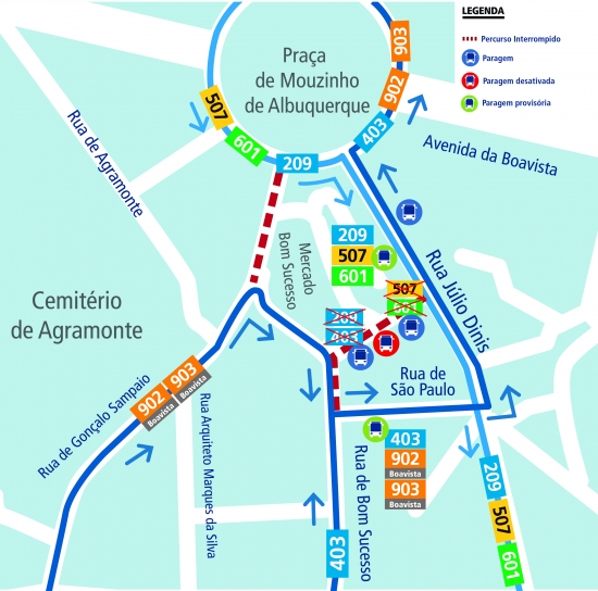 LINHAS 209-403-507-601-902-903 - NOVA LOCALIZAÇÃO DE PARAGENS - BOM SUCESSO - PORTO