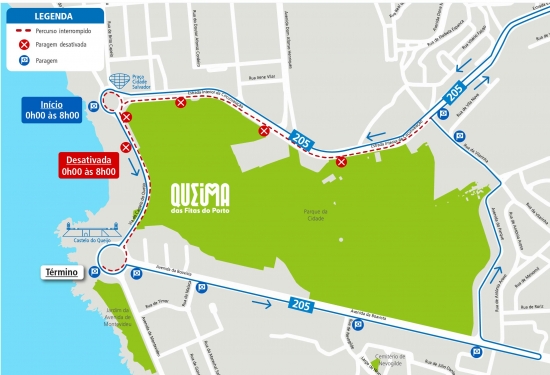 From 3rd to 11th MAY, due to the "Noites da Queima", at Queimódromo, this line will make the following route change, starting at 8pm: