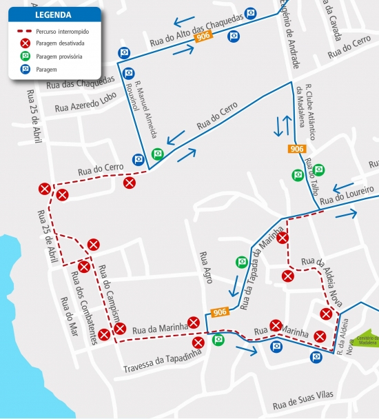 LINHA 906 - ALTERAÇÃO PROVISÓRIA DE PERCURSO – OBRAS - RUA 25 DE ABRIL - V.N.GAIA