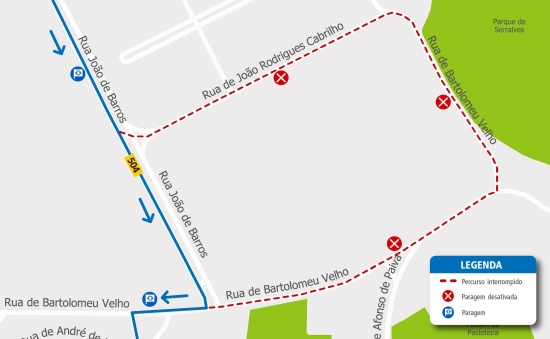 LINHA 504 - ALTERAÇÃO DE PERCURSO - OBRAS - RUA JOÃO CABRILHO - PORTO
