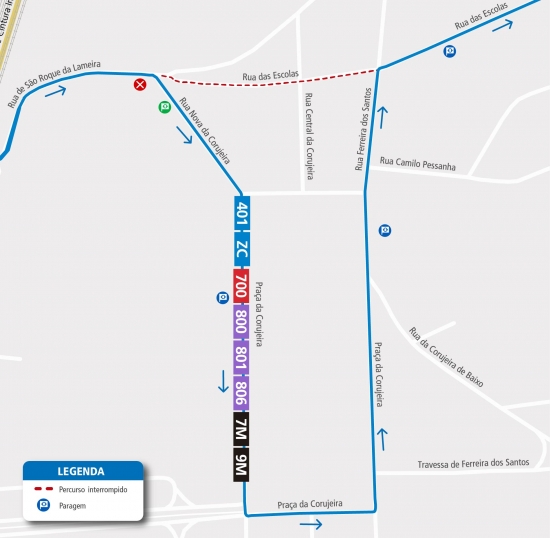 LINES 401 - ZC - 700 - 800 - 801 - 806 - 7M - 9M - CHANGE OF ROUTE - WORKS - R. DAS ESCOLAS - PORTO