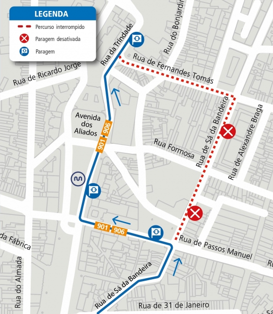 LINE 901 - 906 - CHANGE OF ROUTE - WORKS - R. FERNANDES TOMÁS - PORTO
