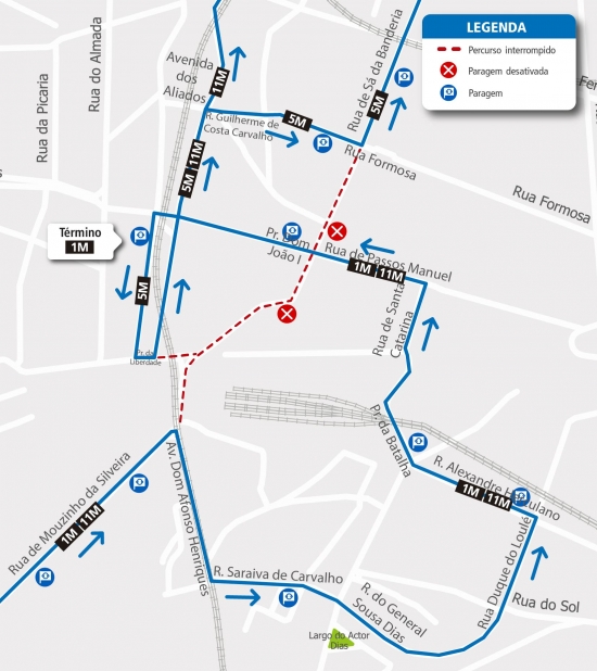 LINES 1M - 5M - 11M - CHANGE OF ROUTE - WORKS - R. SÁ DA BANDEIRA - PORTO