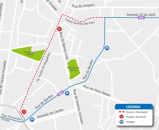 LINE 800 - CHANGE OF ROUTE - WORKS - GOELAS DE PAU TUNNEL - PORTO