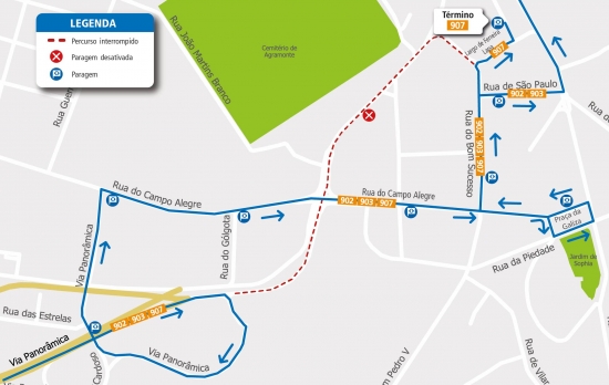 LINES 902 - 903 - 907 - CHANGE OF ROUTE - WORKS - VIA PANORÂMICA - PORTO