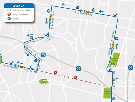 LINHA 202 – 502 - ALTERAÇÃO DE PERCURSO – OBRAS - RUA DA BOAVISTA - PORTO