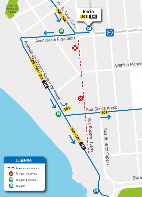 LINE 500 - 501 - 502 - 1M - CHANGE OF ROUTE - WORKS - RUA ROBERTO IVENS - MATOSINHOS