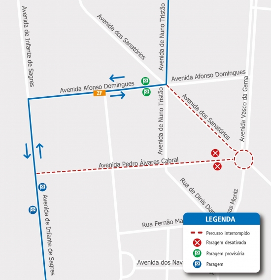 LINHA ZF - ALTERAÇÃO DE PERCURSO - OBRAS - AVENIDA DOS SANATÓRIOS - V. N. GAIA