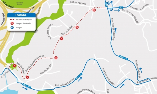 LINHA 400 – ZC - ALTERAÇÃO DE PERCURSO – FESTAS DE SÃO PEDRO DE AZEVEDO - RUA DO MEIRAL - PORTO