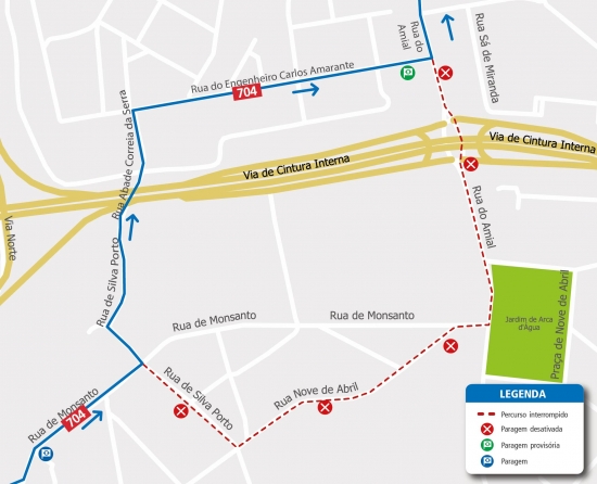LINHA 704 - ALTERAÇÃO DE PERCURSO – OBRAS - R. NOVE DE ABRIL - PORTO