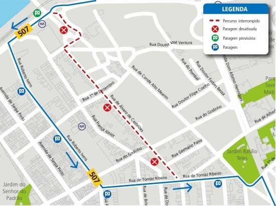 LINHA 507 - ALTERAÇÃO DE PERCURSO – MANUTENÇÃO DE PARAGENS - RUA ÁLVARO CASTELÕES - MATOSINHOS