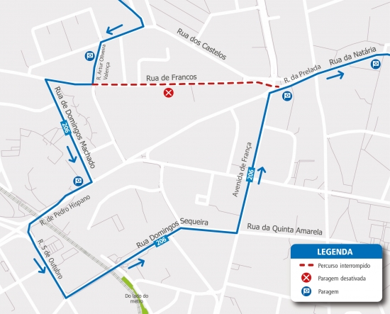 LINE 206 - CHANGE OF ROUTE - WORKS - RUA DE FRANCOS - PORTO