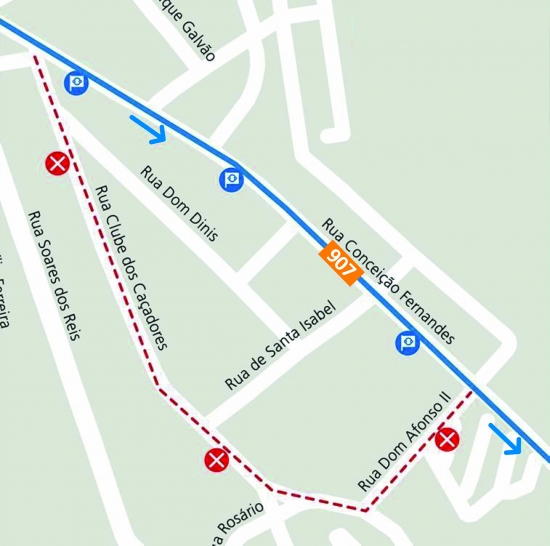 LINHA 907 - ALTERAÇÃO DE PERCURSO – OBRAS - RUA CLUBE DE CAÇADORES - V.N.GAIA