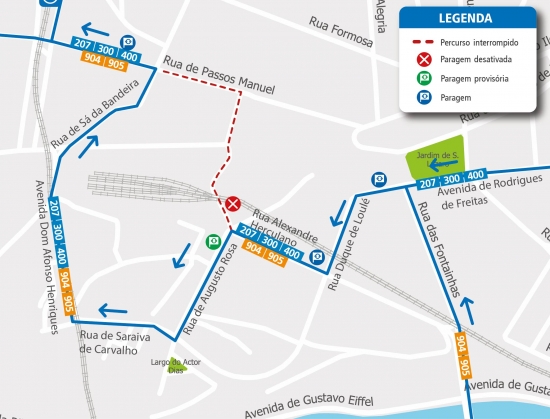 LINES 207 - 300 - 400 - 904 - 905 - CHANGE OF ROUTE - ‘OASIS 3 - OPEN-AIR CINEMA’ - PR. DA BATALHA - PORTO