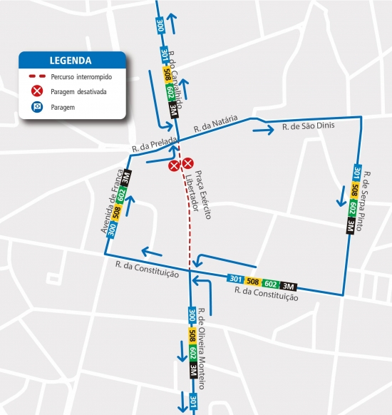LINHAS 300 – 301 – 508 – 602 – 3M - ALTERAÇÃO DE PERCURSO – FESTAS DO SENHOR DO PADRÃO E SENHOR DOS AFLITOS - PORTO