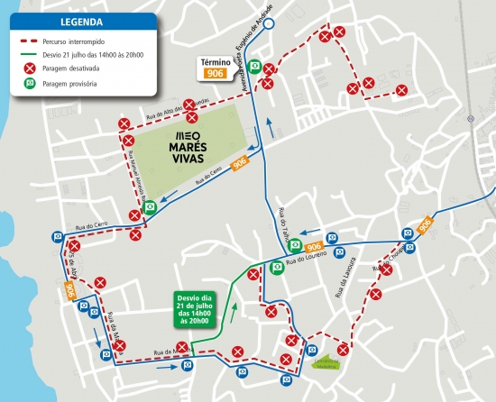 LINHA 906 - ALTERAÇÃO DE TÉRMINO - FESTIVAL MARÉS VIVAS E FESTAS SANTA MARIA MADALENA - V. N. GAIA
