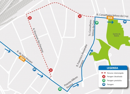 LINE 904 - CHANGE OF ROUTE - WORKS - RUA VISCONDE DAS DEVESAS - V.N.GAIA
