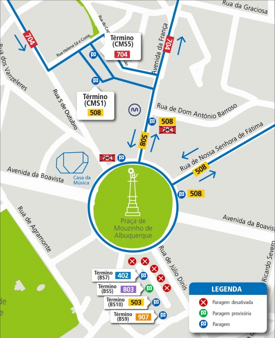 LINHAS 402 – 503 – 508 - 704 - 803 - 907 - ALTERAÇÃO DE TÉRMINOS – OBRAS - LARGO FERREIRA LAPA - PORTO