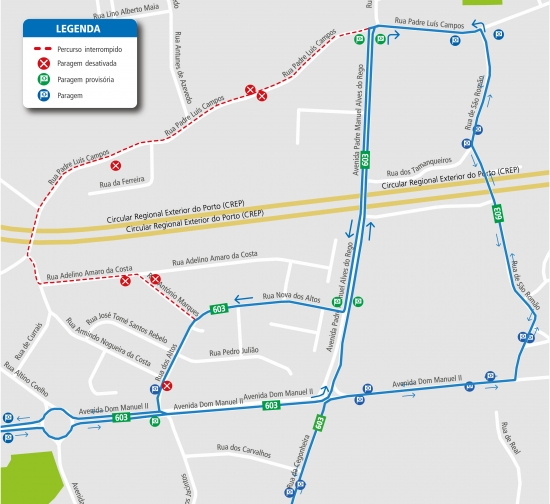 LINHA 603 - ALTERAÇÃO DE PERCURSO – OBRAS - RUA PADRE LUÍS CAMPOS - MAIA