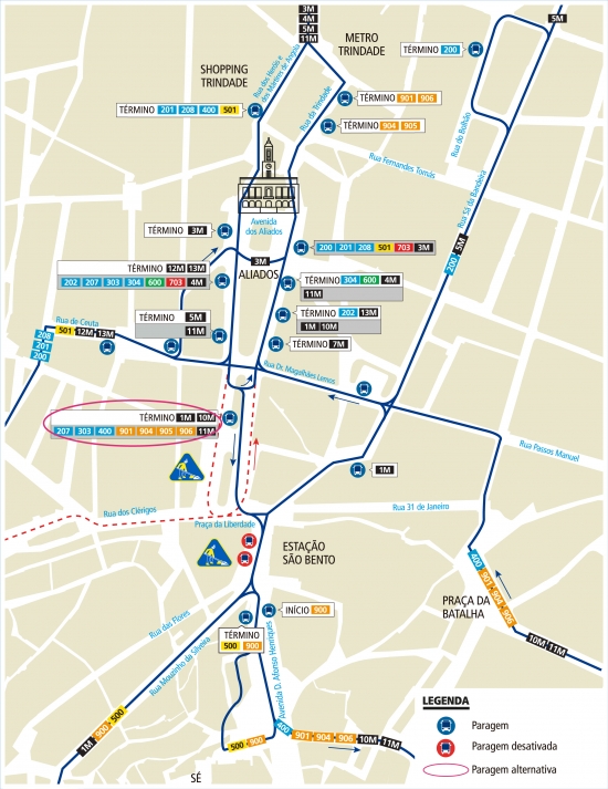 LINHAS 207-303-400-901-904-905-1M-10M-11M - NOVA LOCALIZAÇÃO DE PARAGENS DESATIVADAS NA PR. ALMEIDA GARRETT - OBRAS DO METRO 
