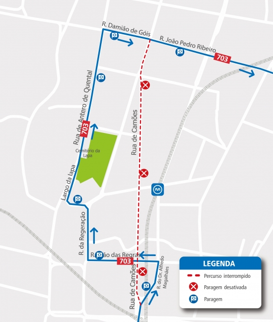 LINHA 703 - ALTERAÇÃO DE PERCURSO – OBRAS - RUA DE CAMÕES - PORTO