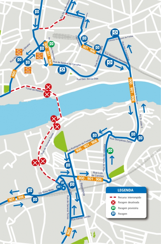 LINHAS 900 – 901 – 906 - ALTERAÇÃO DE PERCURSO - OBRAS - RUA DO GENERAL TORRES - V.N. GAIA