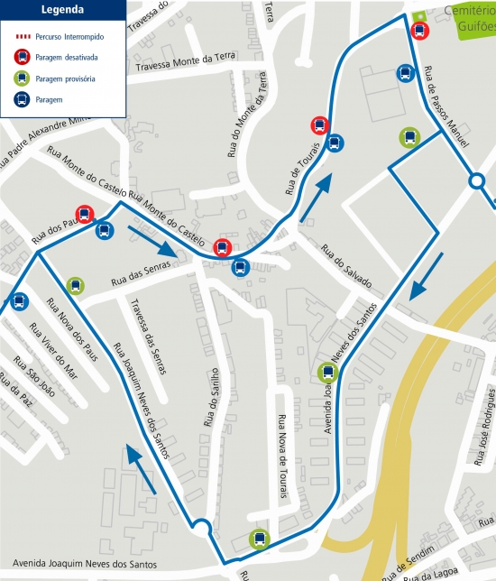 LINHA 505 - ALTERAÇÃO DE PERCURSO - OBRAS - RUA DE TOURAIS - GUIFÕES - MATOSINHOS