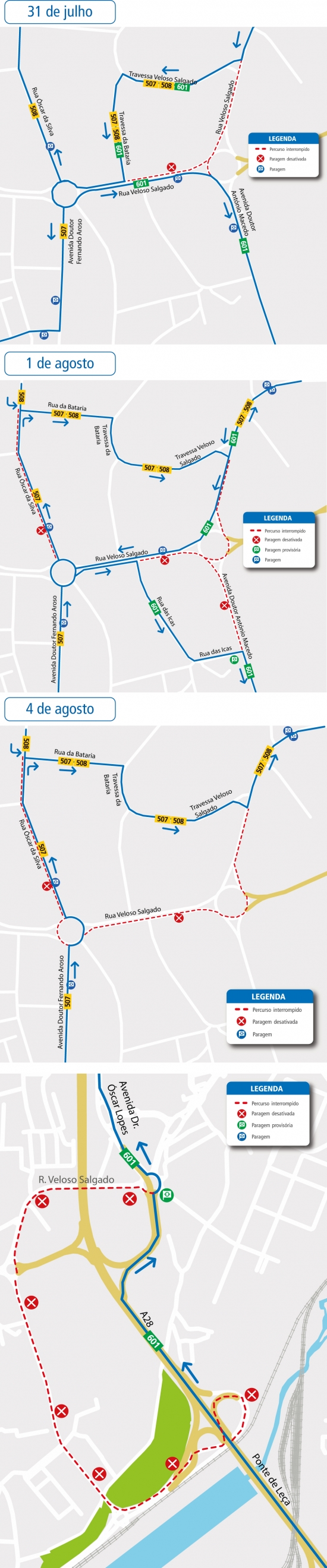 LINES 507 – 508 - 601 - ROUTE CHANGE – CONSTRUCTION WORK - VELOSO SALGADO ROUNDABOUT - LEÇA DA PALMEIRA
