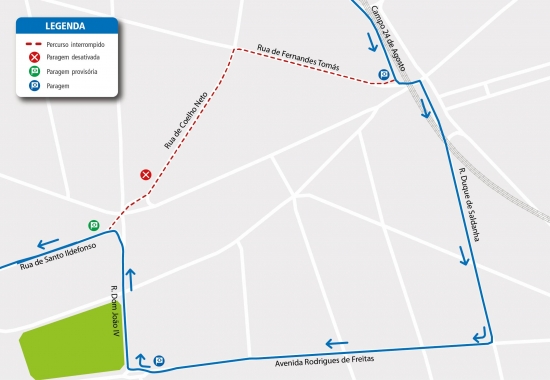 LINHA 302 - ALTERAÇÃO DE PERCURSO – OBRAS - RUA DE COELHO NETO - PORTO