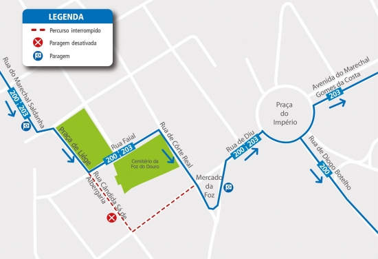 LINHAS 200 – 203 - ALTERAÇÃO DE PERCURSO – OBRAS - RUA CÂNDIDA SÁ DE ALBERGARIA - PORTO   
