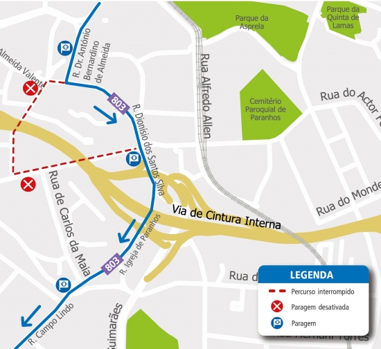 LINHA 803 - ALTERAÇÃO DE PERCURSO – OBRAS - RUA LEONARDO COIMBRA - PORTO