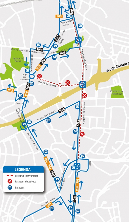 LINHAS 900 – 903 – 10M - ALTERAÇÃO DE PERCURSO – OBRAS - RUA PÁDUA CORREIA - V.N.GAIA