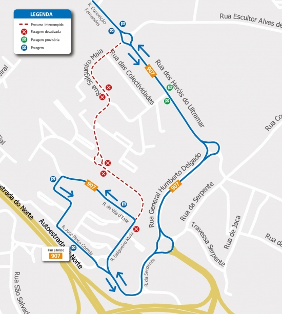 LINE 907 - ROUTE CHANGE - CONSTRUCTION WORK - SALGUEIRO MAIA STREET - V.N.GAIA