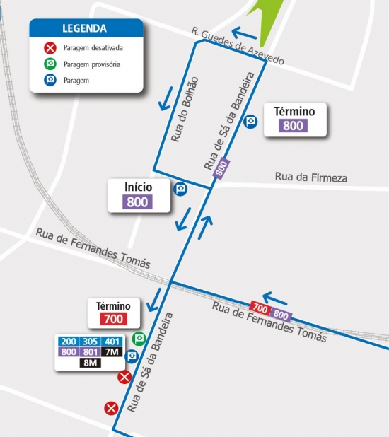LINE 700 – 800 – ROUTE CHANGE AND TERMINATION – CONSTRUCTION WORK – RUA SÁ DA BANDEIRA – PORTO