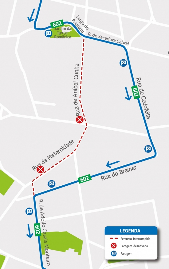 LINE 602 - ROUTE CHANGE – CONSTRUCTION WORK - RUA DA MATERNIDADE - PORTO