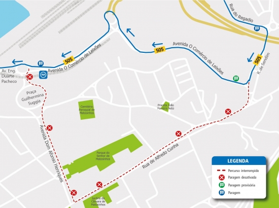 LINHA 505 - ALTERAÇÃO DE PERCURSO – OBRAS - RUA DE SENDIM E A RUA ALFREDO CUNHA - MATOSINHOS
