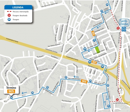 LINE 905 - CHANGE OF ROUTE - WORKS - SANTO OVÍDIO - VILA NOVA DE GAIA