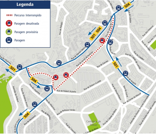 LINES 501 - 504 - CHANGE OF ROUTE – WORKS - RUA JORNAL DE NOTÍCIAS - PORTO