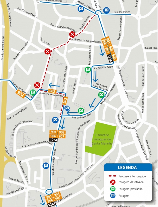 LINHAS 901 - 902 - 903 - 906 - 907 - 12M - ALTERAÇÃO DE PERCURSO - OBRAS - RUA REI RAMIRO - V. N. DE GAIA
